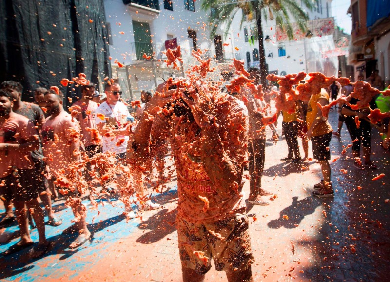 'La Tomatina'da domatesler havada uçuştu 17