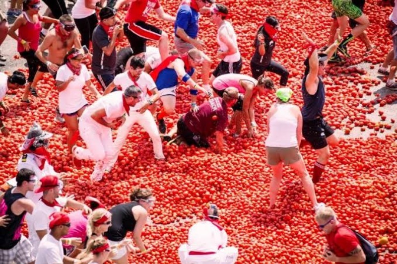 'La Tomatina'da domatesler havada uçuştu 12