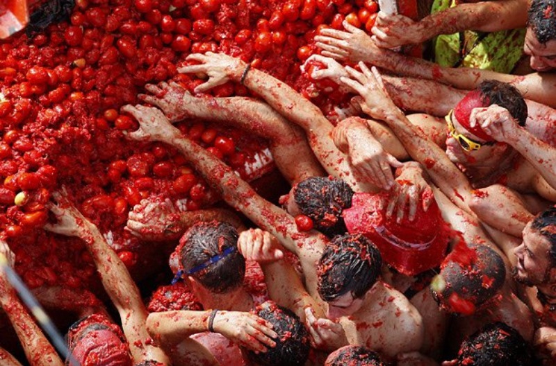 'La Tomatina'da domatesler havada uçuştu 8