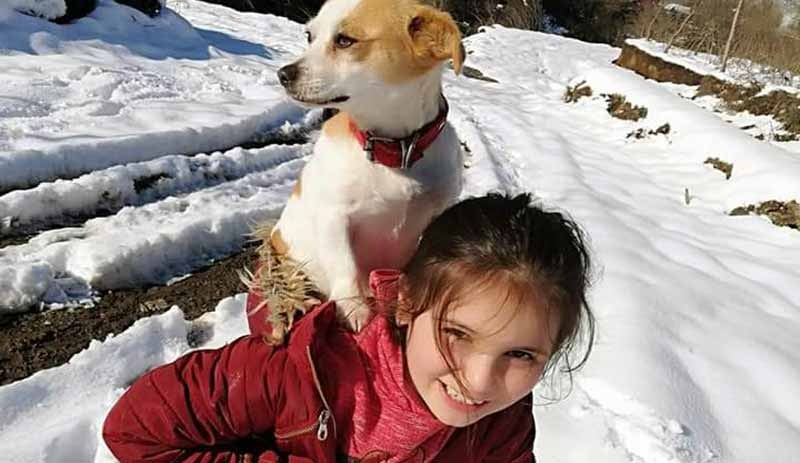 9 yaşındaki Cemre hastalanan köpeğini sırtında veterinere götürdü