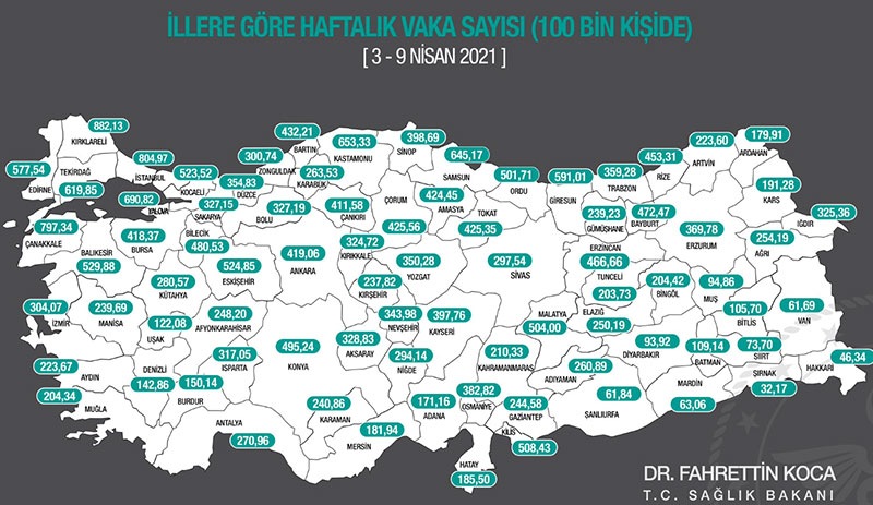 İllere göre vaka haritası: Kırklareli, İstanbul ve Çanakkale zirvede