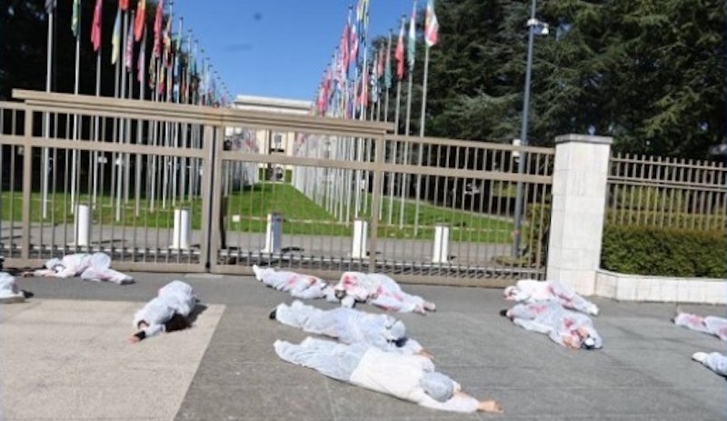 TSK'nin sınırdışı harekatı BM önünde beyaz tulumlarla protesto edildi