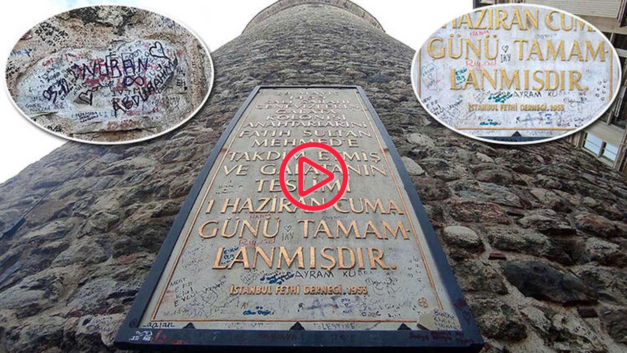 674 yıllık Galata Kulesi'nin duvarları isim tabelasına döndü