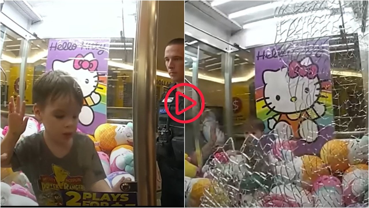 Hello Kitty makinesine giren çocuğu polis kurtardı