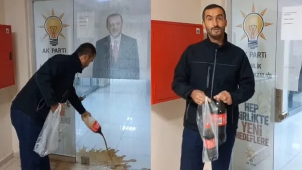 AKP ilçe binasının önüne kola döktü, hakkında 'Cumhurbaşkanı'na hakaret'ten dava açıldı