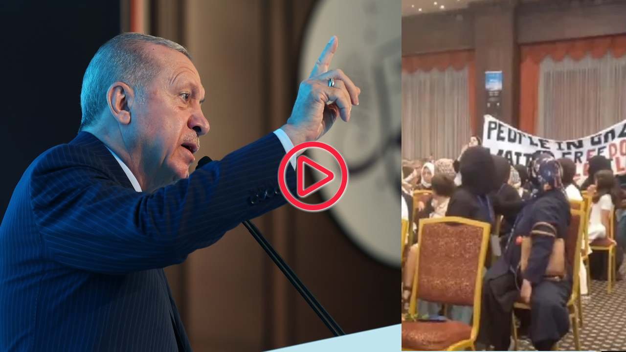 Erdoğan'ın konuşması sırasında 'Gazze' protestosu