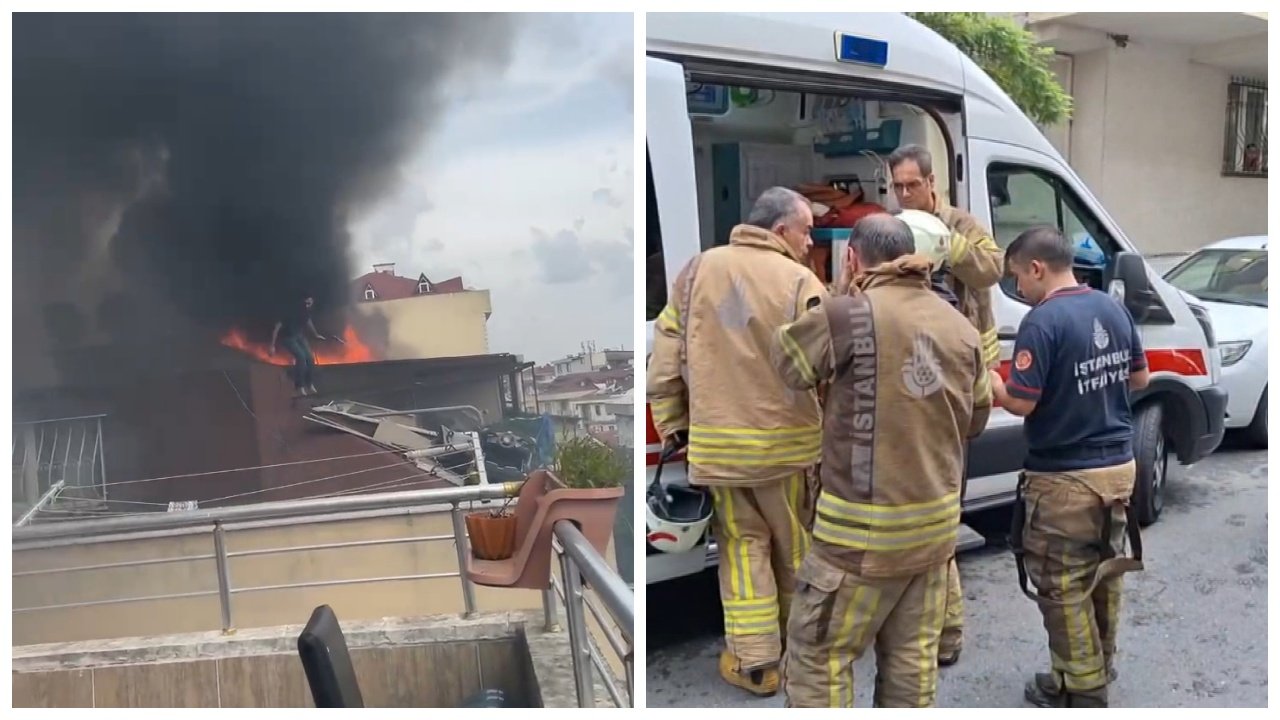 Sancaktepe'de üç katlı binanın çatı katı yandı: İki itfaiyeci yaralandı