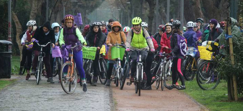 Feministler 'Hayır' için pedal çevirdi