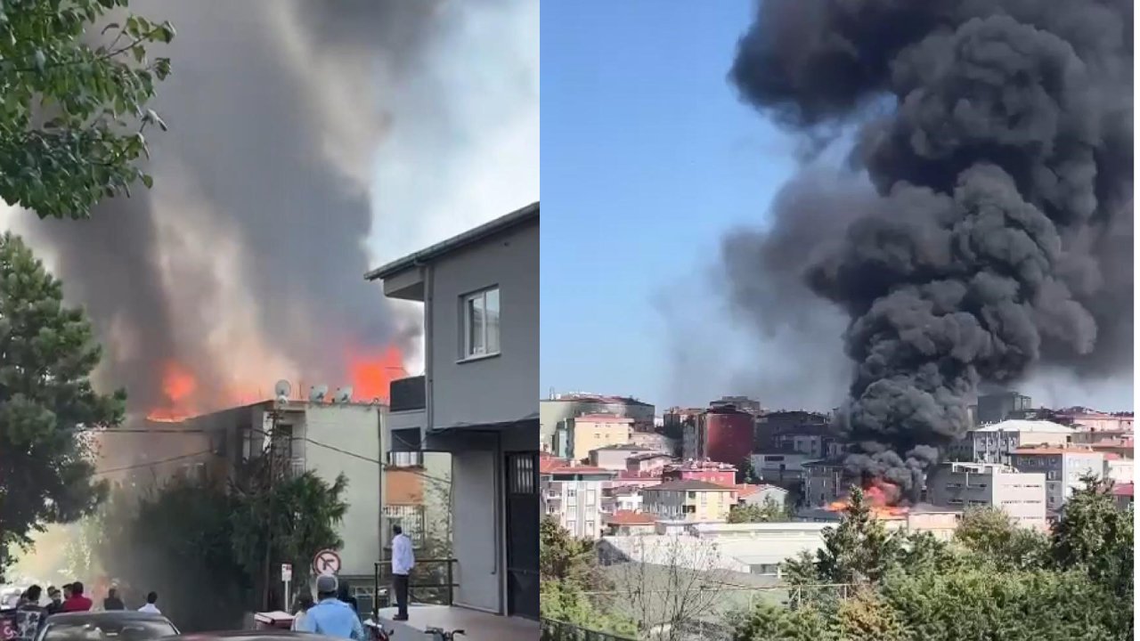 Ataşehir'de dört katlı binanın çatısında yangın: Yan binaya da sıçradı