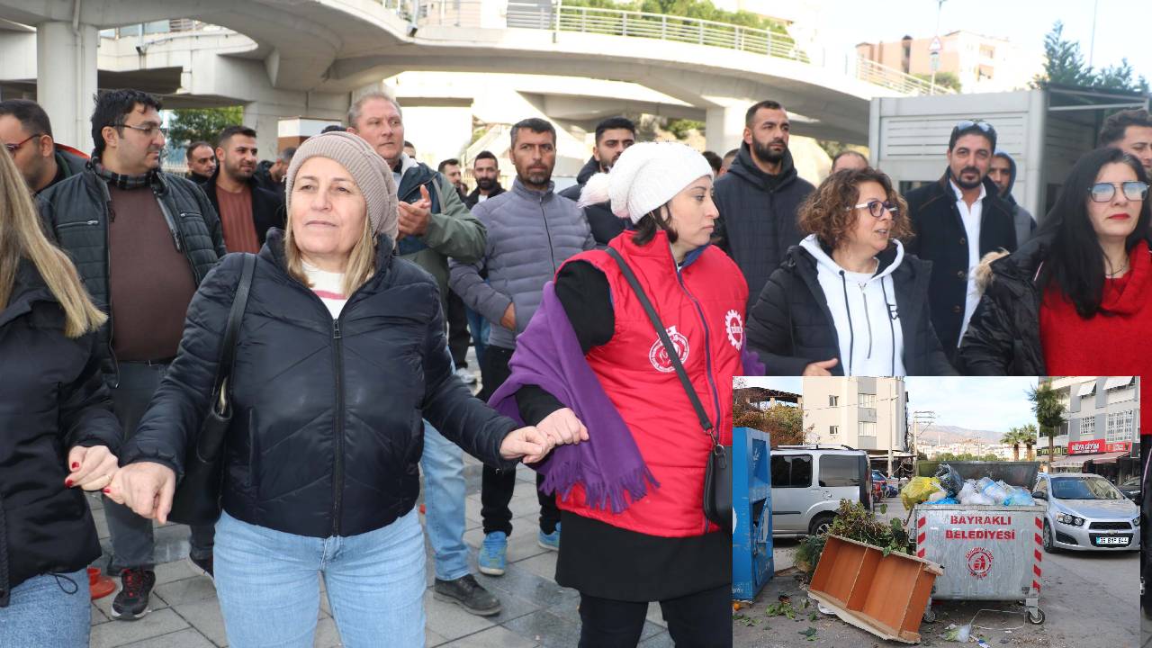 Bayraklı Belediyesi işçileri grevde: İlçede çöpler yollara taştı