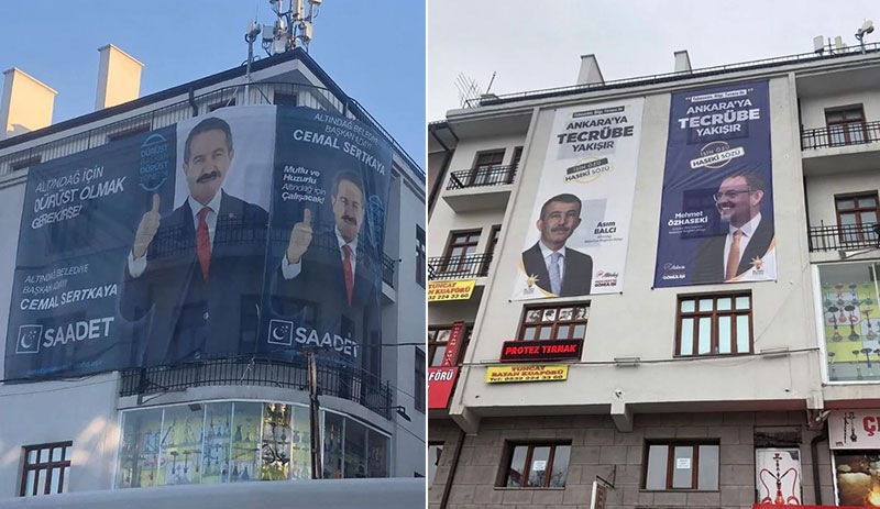 Saadet Partisi'nin seçim bürosuna AKP'nin afişleri asıldı