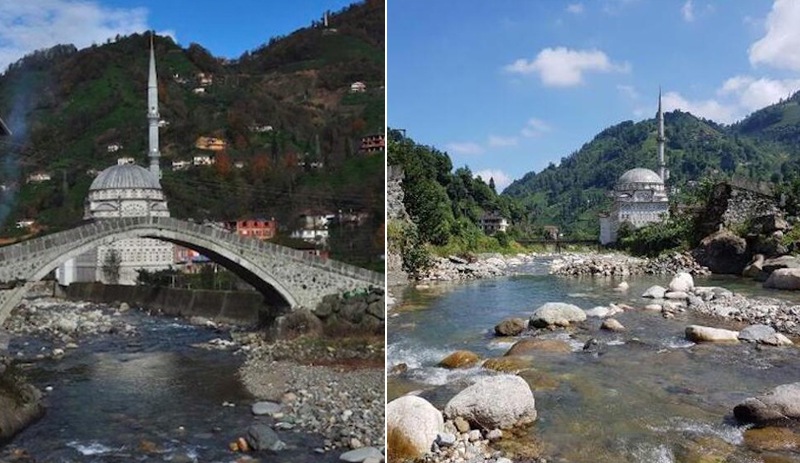 Rize'de geçen yıl restore edilen taş köprü yıkıldı