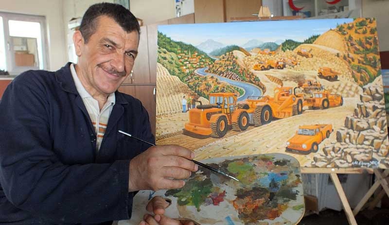 İşçi ressam, yol çalışmalarını tuvale aktardı