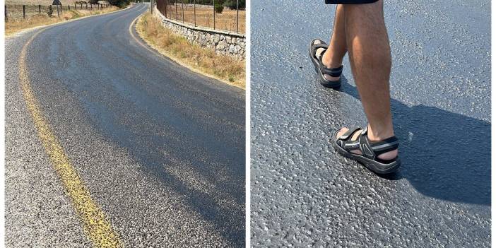 Bodrum'da 45 derece sıcakta asfalt eridi