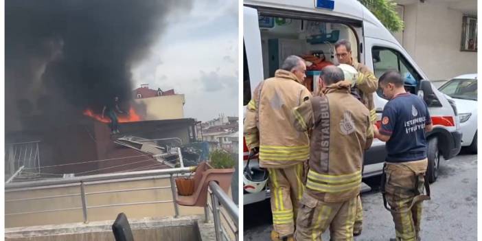 Sancaktepe'de üç katlı binanın çatı katı yandı: İki itfaiyeci yaralandı